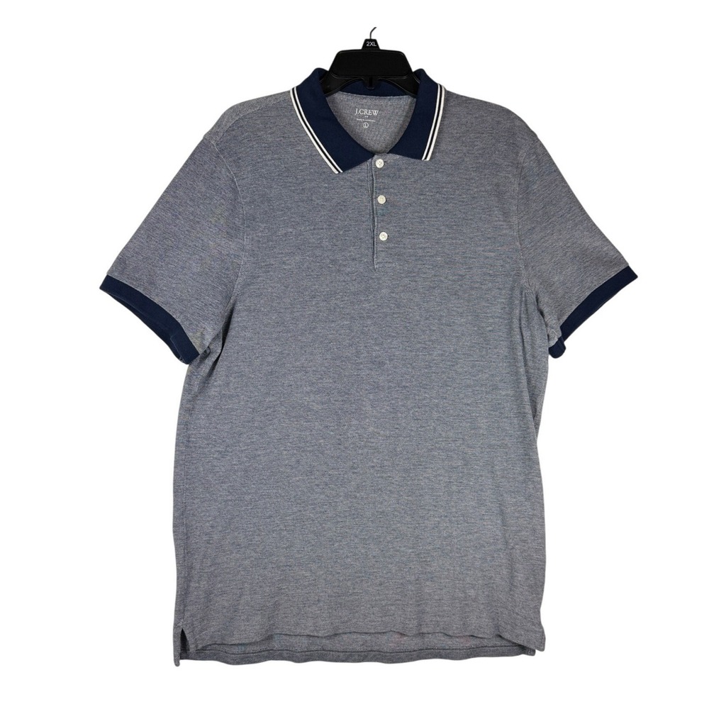 J.Crew Mens‎ Polo Shirt Large Blue Heathered Tipped Collar Short Sleeve Cotton